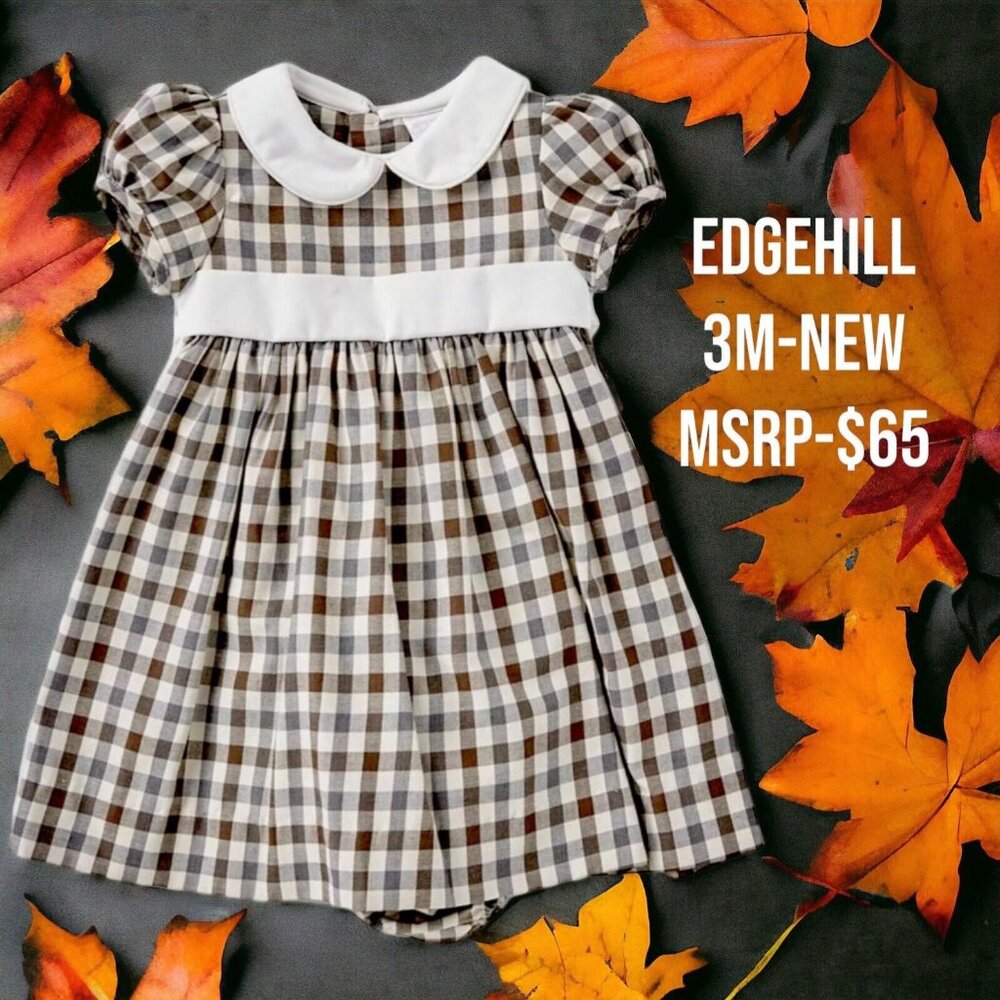 NWT-3M Edgehill Collection Baby Plaid Check Holiday Thanksgiving Dress